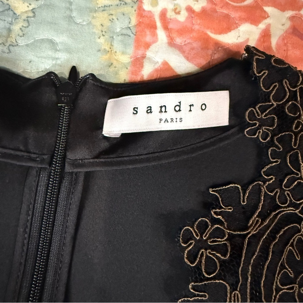 Sandro Black Dress with Embroidery R4937H-20 size Small Preppy Quiet Luxury - Picture 14 of 16